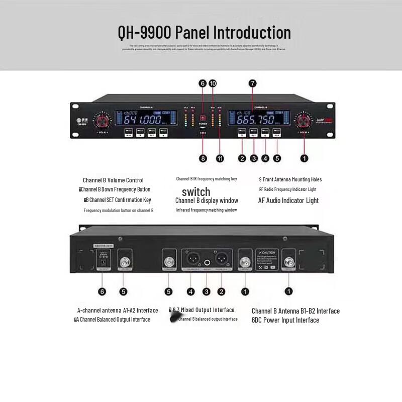 HuiDu QH-9900 Professional Dual Wireless Microphone System (CN Version)