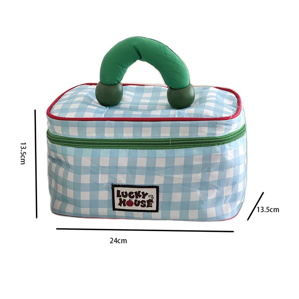 Korean Lucky Color Block Travel Makeup Bag, Large-Capacity, Water-Resistant Toiletry Organizer.