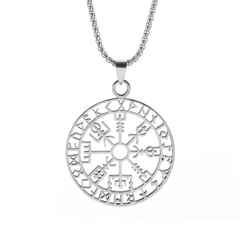 Stainless Steel Vintage Nordic Rune Compass Necklace Men Fashion Trend Amulet Nordic Jewelry