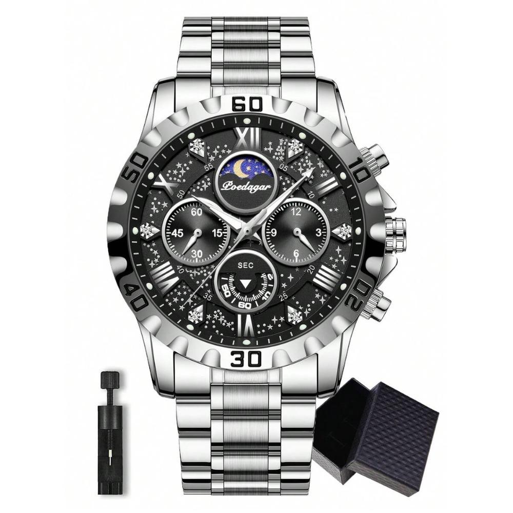 POEDAGAR 1 pz Orologio Sportivo da Uomo, Cronografo Impermeabile, Orologio al Quarzo di Lusso in Acciaio Inossidabile Luminoso con Scatola Regalo