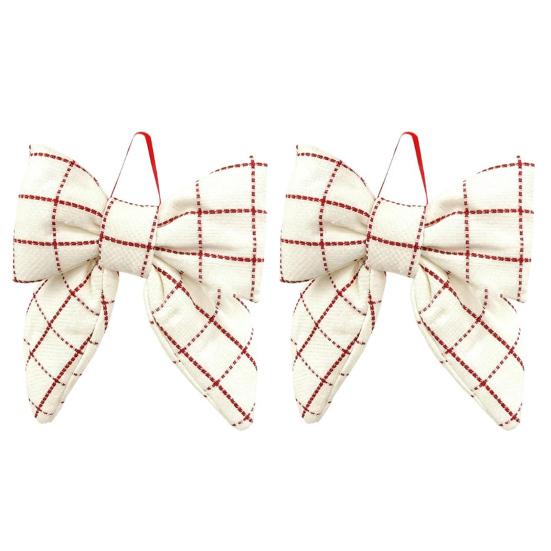 1/2Pcs Large Christmas Bow Decoration Red White Plaid Hanging Bow Ornament Indoor Outdoor Xmas Holiday Party Fabric Bow Wreath Decor