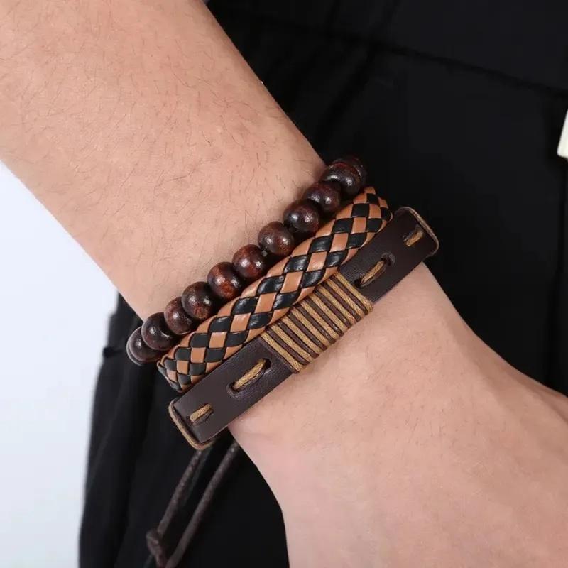 Ensemble de 12 Bracelets Tressés Vintage en Similicuir, Bracelets Perles Œil de Tigre & Pierre de Lune, Accessoires de Mode pour Fête Décontractée (B