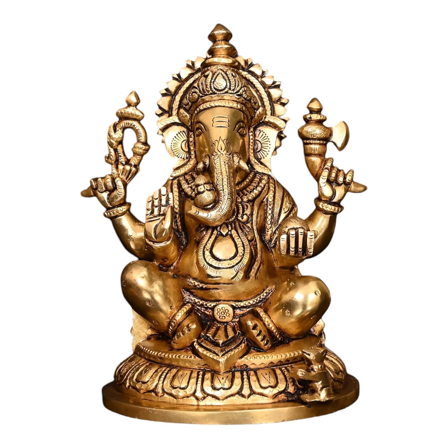

Ashtadhatu Brass Shri Ganesh Idol, Lord Ganesha, Ganpati Ji Idol, Brass - 6 Inch