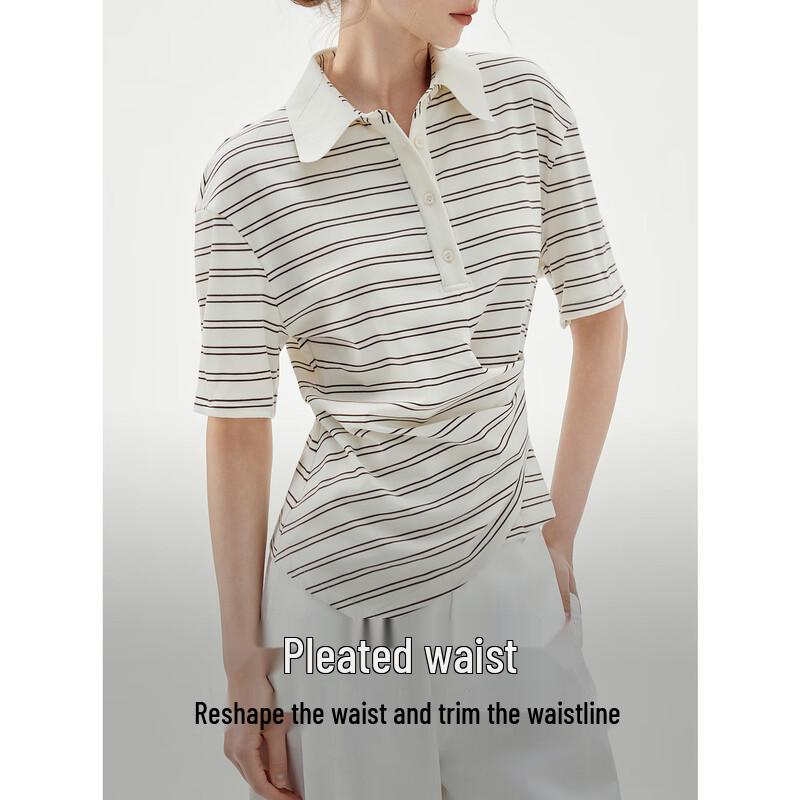 ELLE Women's Striped Lyocell Polo T-Shirt