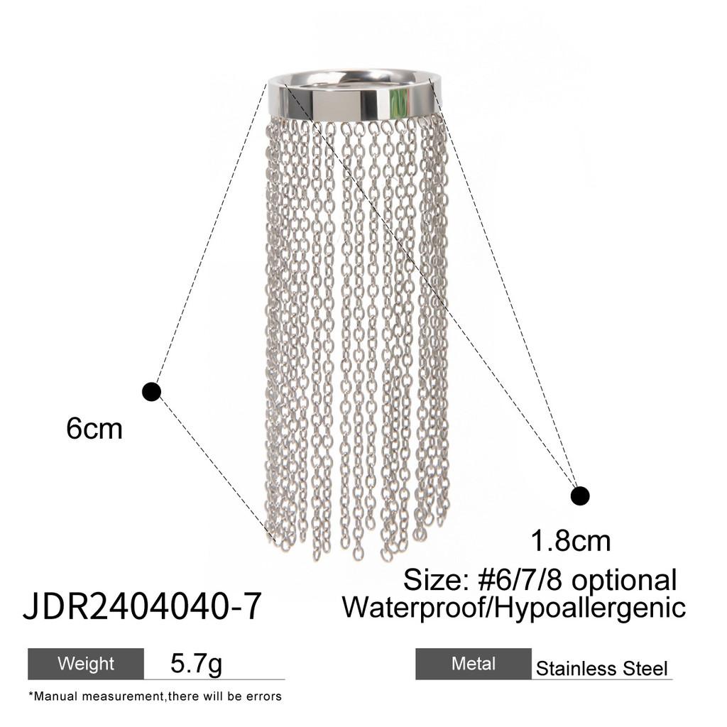 Trendy Stainless Geometric Steel Ring With Exquisite Tassel Detail For Women