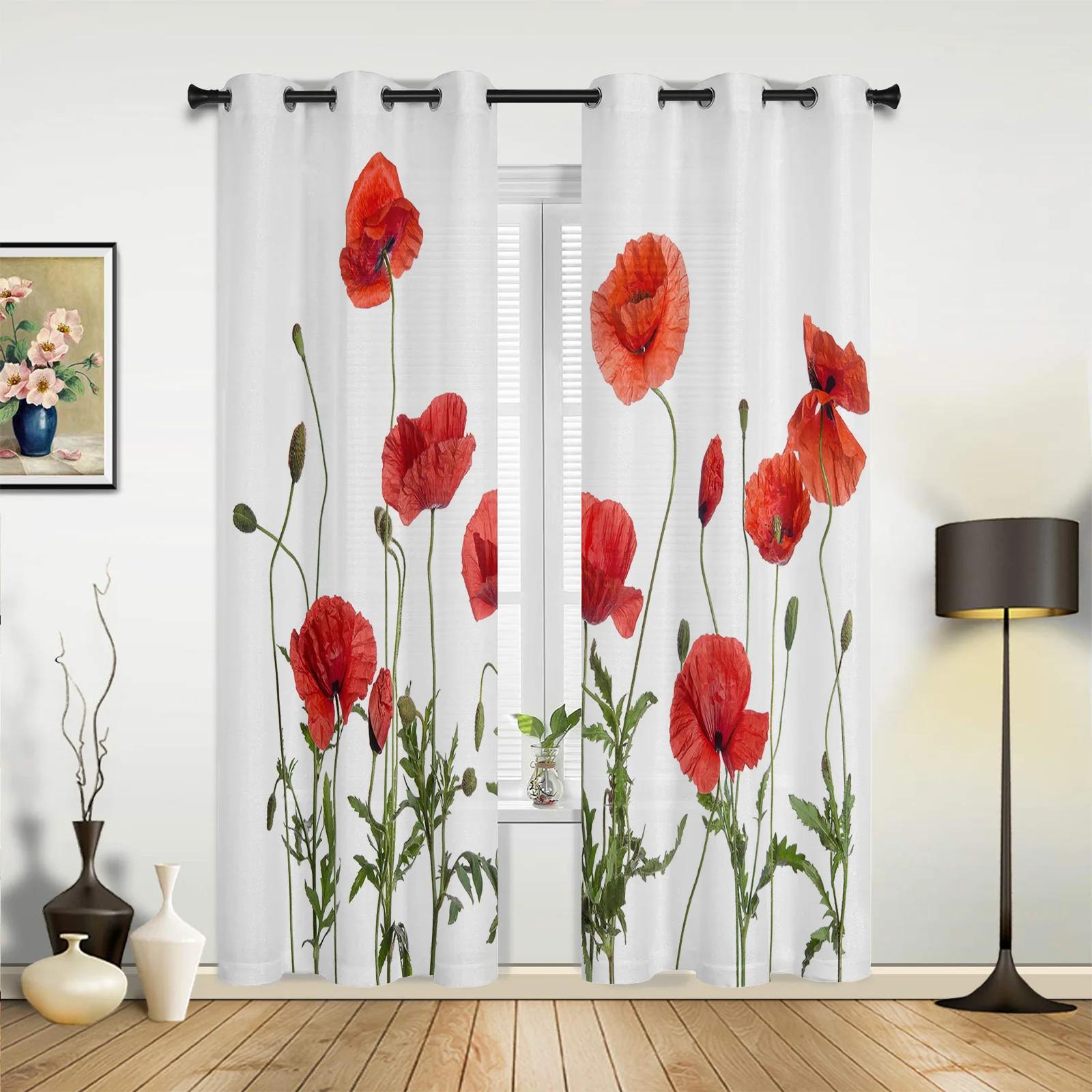

Цветочный мак Современные шторы для зала Гостиная Кухня Мальчик Девочка Спальня Длинные шторы для окон Cortinas Home Decor 107W x 160H(cm) x2