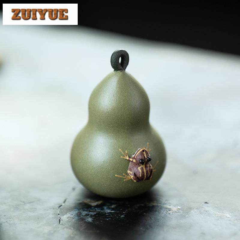 Yixing Zisha Water Spraying Frog Gourd Tea Pet Vintage Tea Sculpture Tea Figurine Play Toys Tea Statue Ornaments Supplies Craft