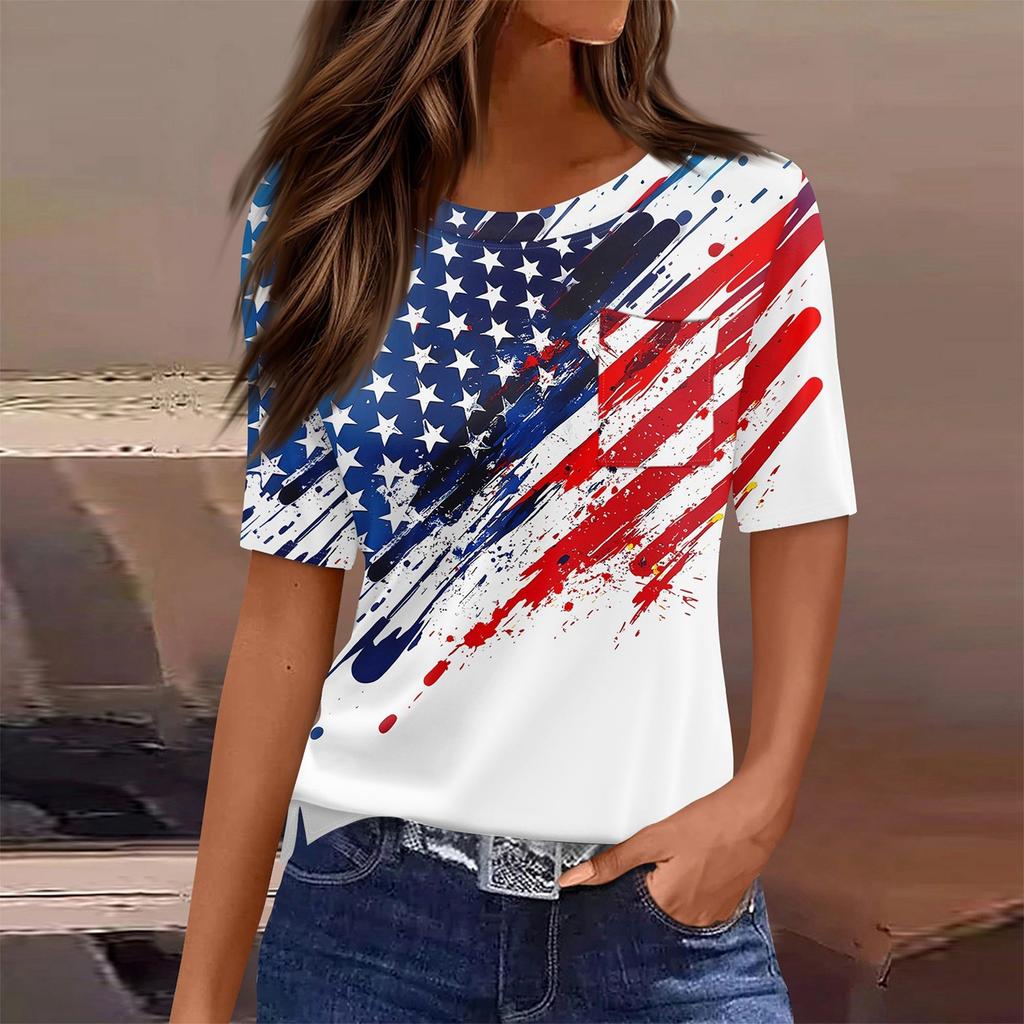 T Shirts For Women Round Neck Dressy Casual Blouses Printing Short Sleeve Summer Tops Loose Fit