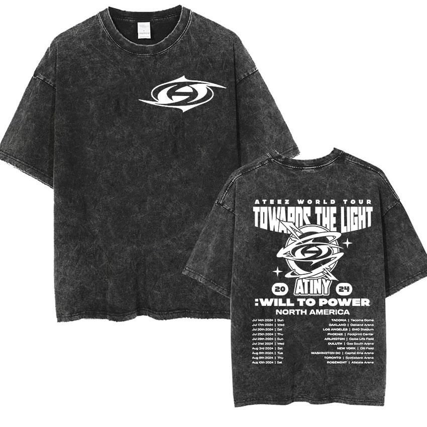 Tee Shirt Homme Graphic TShirts Men Tshirt for Men Ropa Hombre Korean Ateez Fin Wjll Album Concert Vintage Washed Camisetas