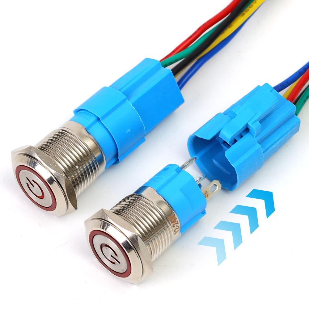 16mm Latching Push Button Switch LED Illuminated Waterproof 12V 24V Metal Round Power On Off Toggle Car Boat Marine Dash Wire