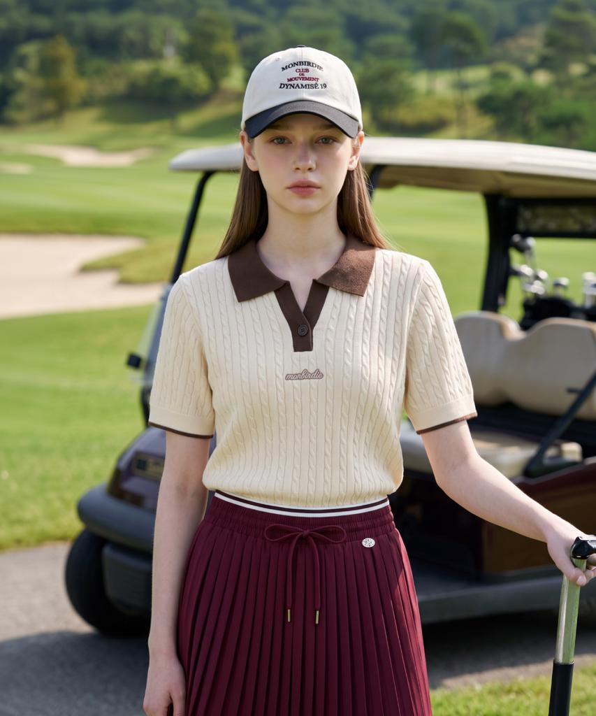 MONBIRDIE GOLF Cable Contrast Collared Knit_Ivory