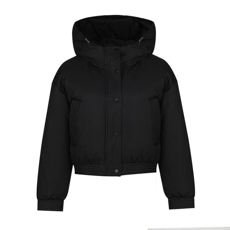 Women Autumn Winter Warm Thickened Cotton Padded Hooded Coat Solid Color Outwear Jacket