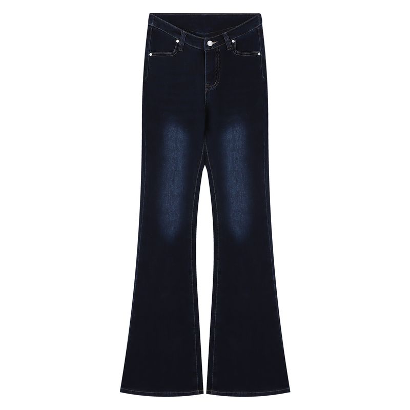 

Kumikumi American Style Gyaru Distressed Low Waist Trumpet pants Jeans Women clothes Autumn Chic Age-Reducing Slimming Trousers Dark blue Tall Man M