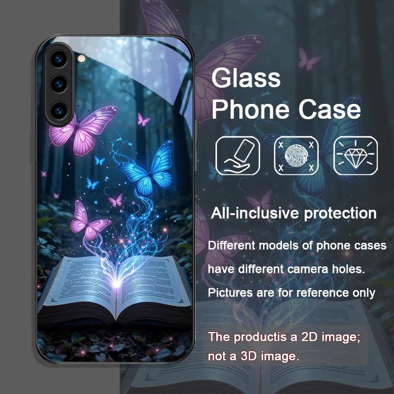 Beautiful Forest Butterfly Book Printed Tempered Glass Phone Case for Samsung Galaxy S25 Ultra S24 S23 Plus S22+ S21 S20FE Cover