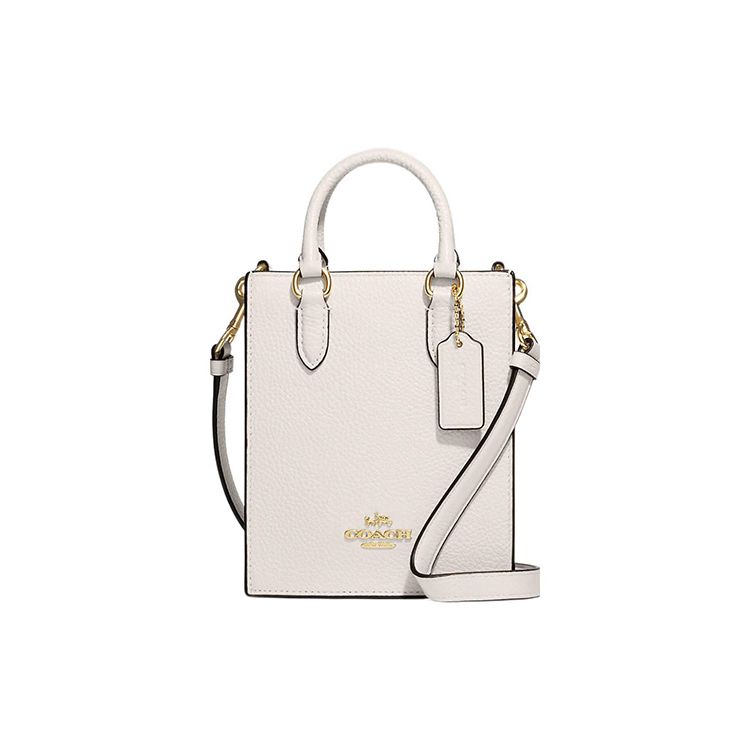 Coach N/S 14 Solid Gold Logo Nameplate Hardware Pebble Leather Tote Shopping Bag Shoulder Crossbody Handbag Mini Women tote White CJ500-IMCHK Gift Box Set (Basic Set+Black Box)