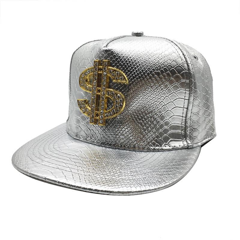 Crocodile Grain Hip Hop Baseball Cap with Rhinestone PU Leather Brim