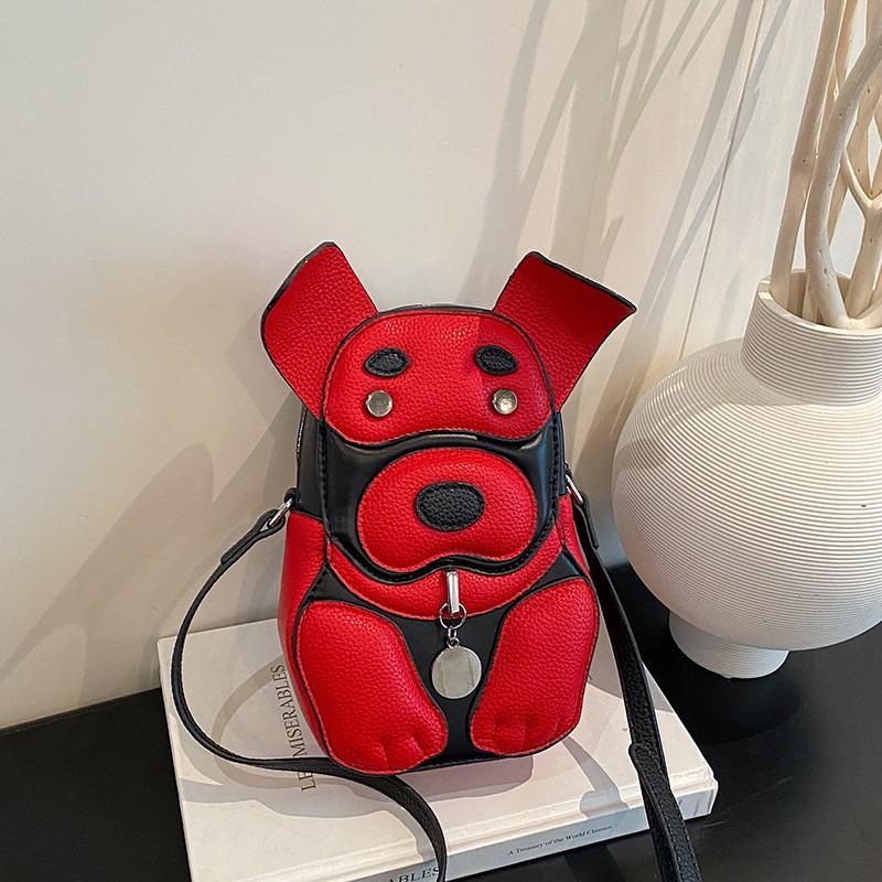 Cute Cartoon Dog Patchwork Crossbody Bag Women Small PU Shoulder With Zip Design Daily Use