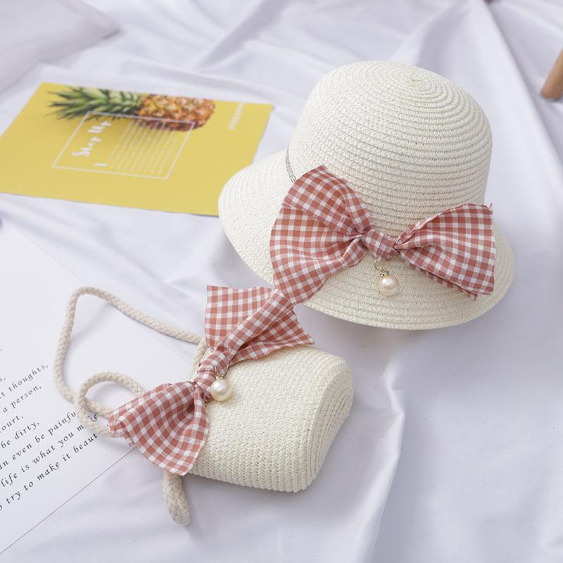 Summer Baby Straw Hat With Handbag Flower Breathable Beach Hat Bags Kids Hat Boy Girls Sun Visor UV Protection Panama Hat