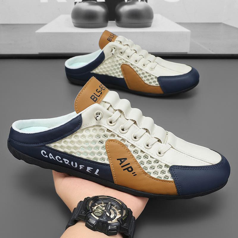 Baotou slippers men's summer wear breathable mesh lazy one pedal half tray heelless casual beach sandals