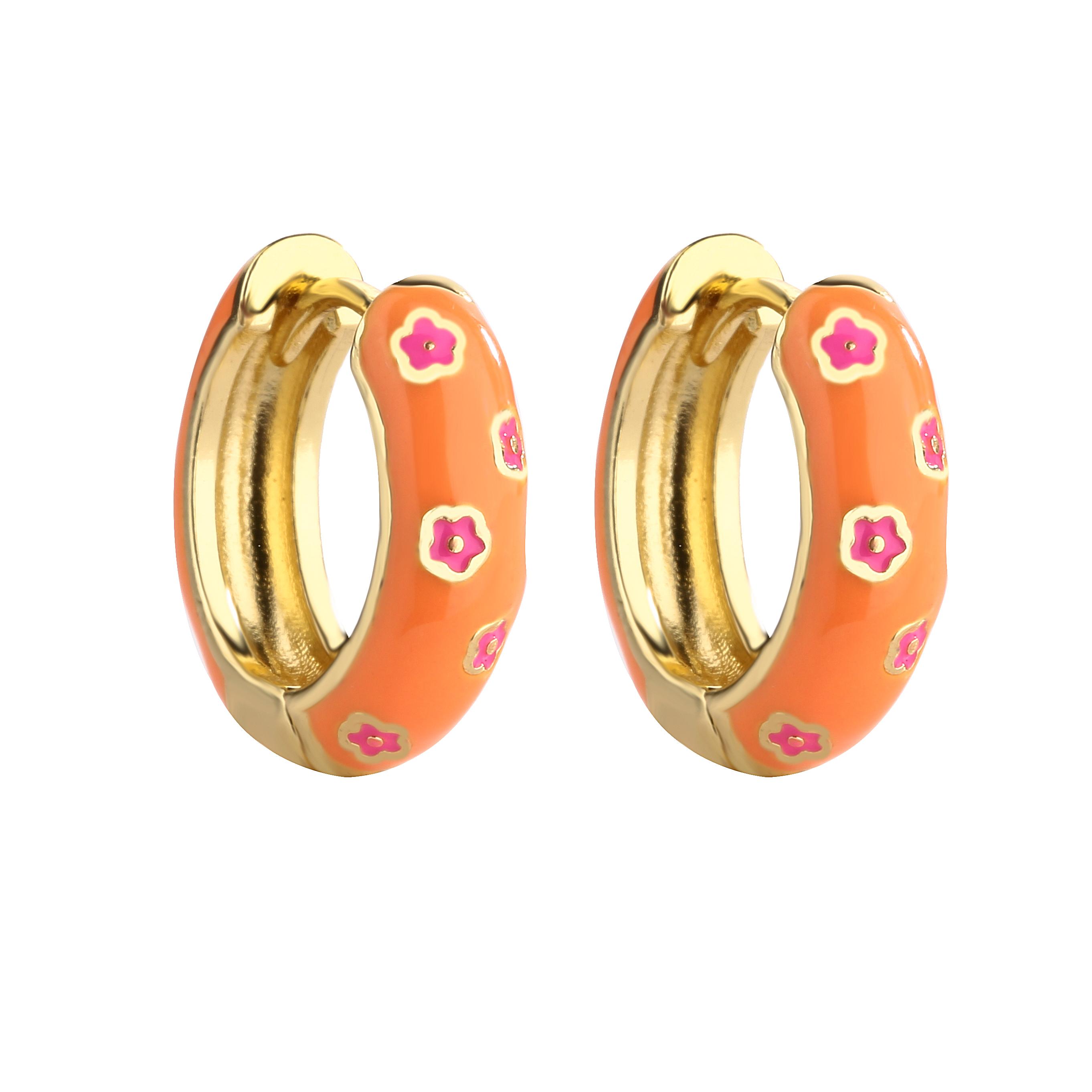 

HECHENG, Enamel Flower Daisy Chunky Round Circle Hoop Earrings Female Gold Color Copper Ear Buckle Huggies Zircon for Women