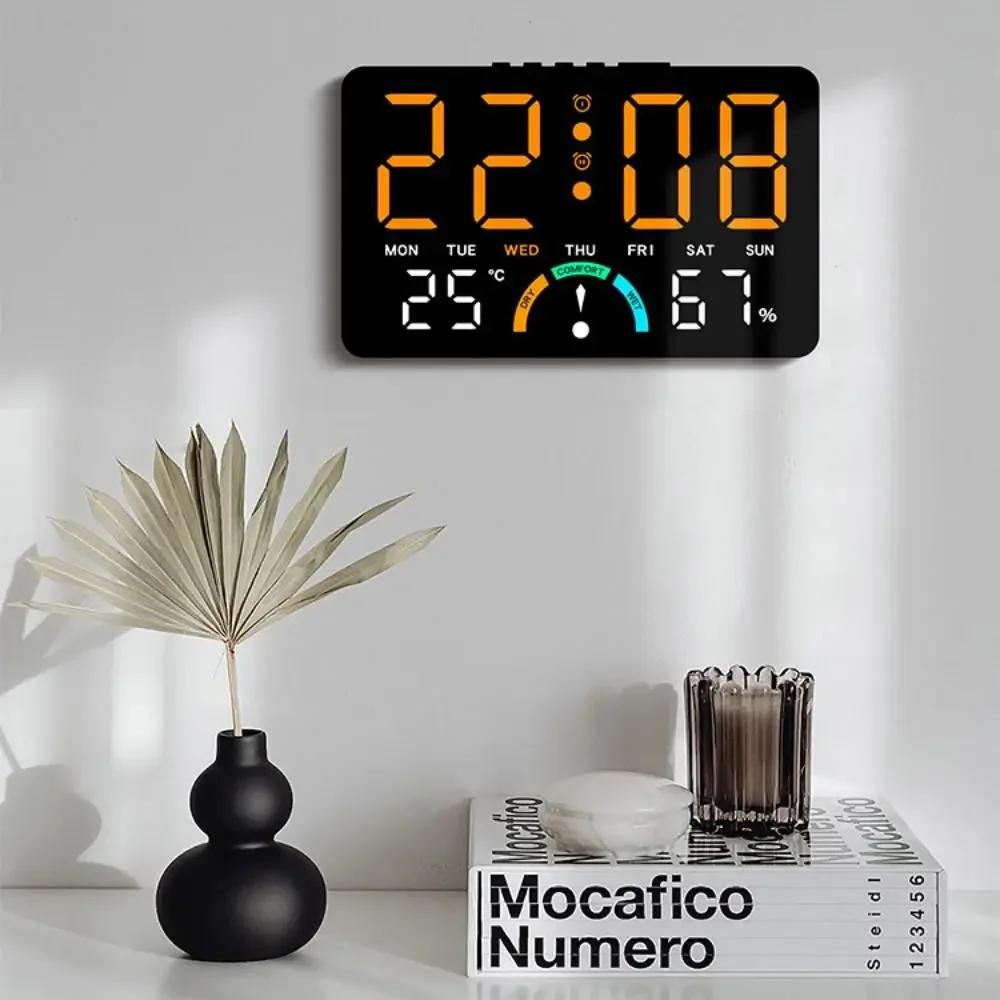 New Wall-mounted Electronic Wall Clock Temperature Multi-functional Digital LED Clocks Home Date Display Table Clock for Bedroom