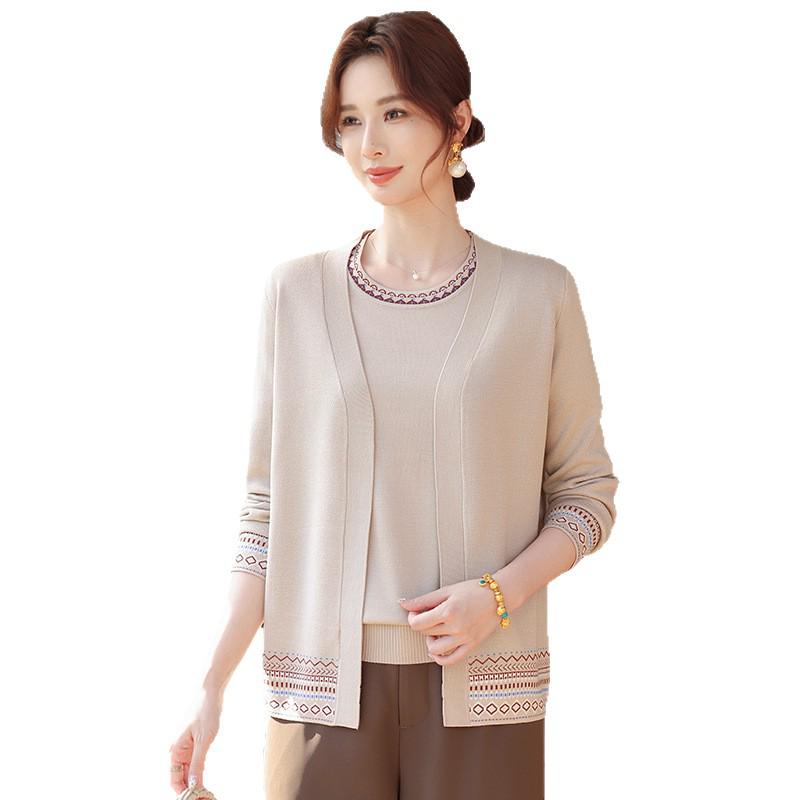 Chic Spring & Autumn Korean Knit Sweater Coat Set for Middle-Aged & Elderly Women