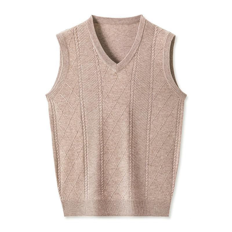 Men S Sleeveless V Neck Knitted Pullover Vest Solid Color Thick 165M верблюд