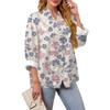 Women's Loose Ruffled Retro Floral Print Stand Collar Long Sleeve Cotton And Linen Top