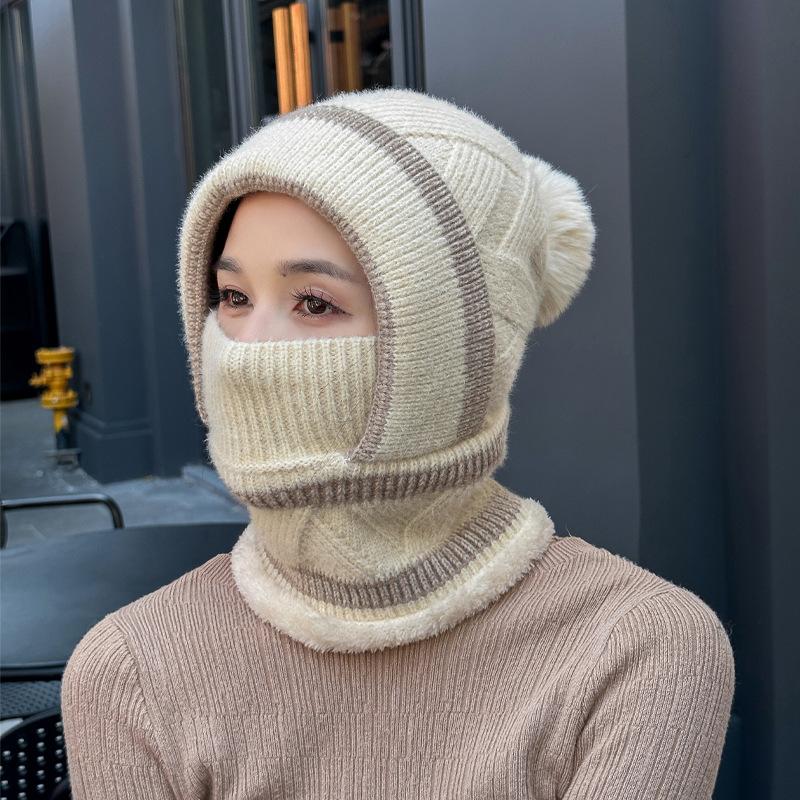 

Зимняя шапка-пуловер женская для велоспорта теплая ветрозащитная шарф-маска интегрированная шапка флисовая защита ушей вязаная шерстяная шапка