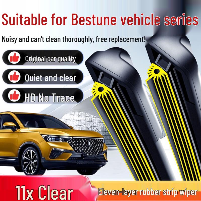 

Compatible Wiper Blades for Bestune B50 X80 X40 B30 B70 T33 T77 T99 - Frameless & Silent Rubber Strip 1 pair + dedicated Bestune B70S (2014-2025)