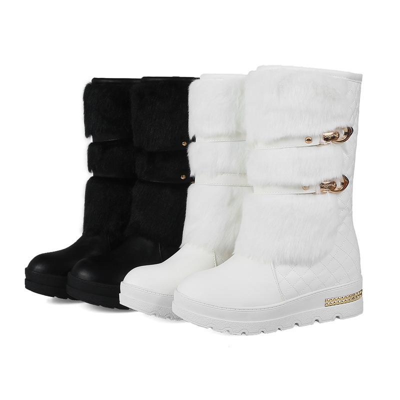 New winter heightening snow boots cotton shoes medium boots thick-soled flat-soled women's boots fluffy shoes