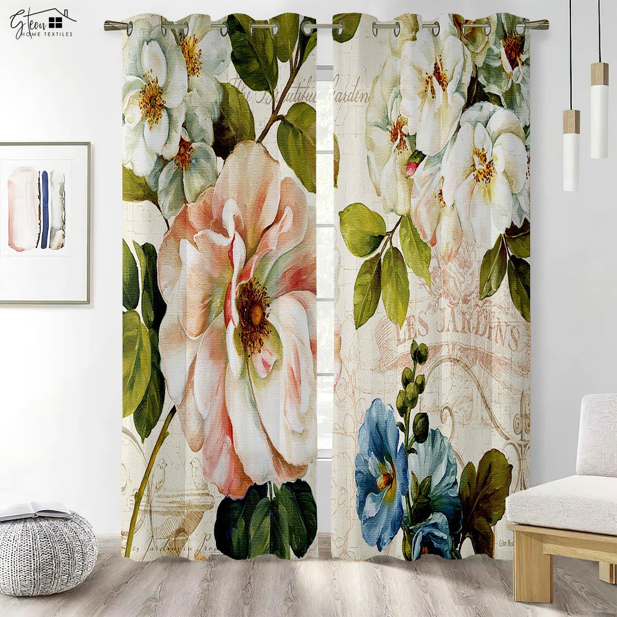 

Flower 3D Printed Curtains Chinese Design Ink Rose Family Room Bed Room Study Room Wear Rod Pocket Design Polyester Fiber Curtains W50xH130(CM)x2PCS&Grommet Top