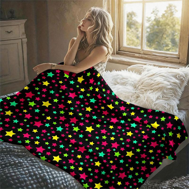 Neon Star Seamless Flannel Blanket Warm Soft Halloween Christmas Decorative Couch Warm Cozy All-Season Gift