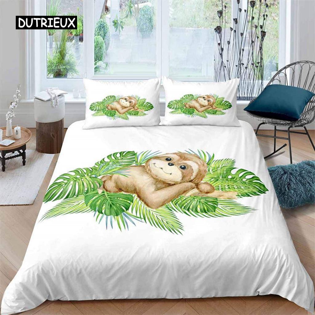 Kinder Affe Bettbezug Niedliches Cartoon Tier Bettwäscheset Lieblicher Kleiner Affe Bettdeckenbezug Für Jungen Mädchen Kinder Schlafzimmer Deko
