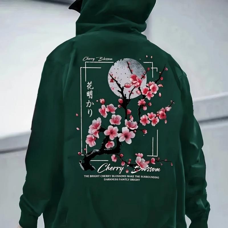Luna Fiori di Ciliegio Uomo Donna Felpa con Cappuccio Esterno Strada Giappone Harajuku Retro Casual Larga Sport Tendenza Adulto Autunno Inverno Felpa
