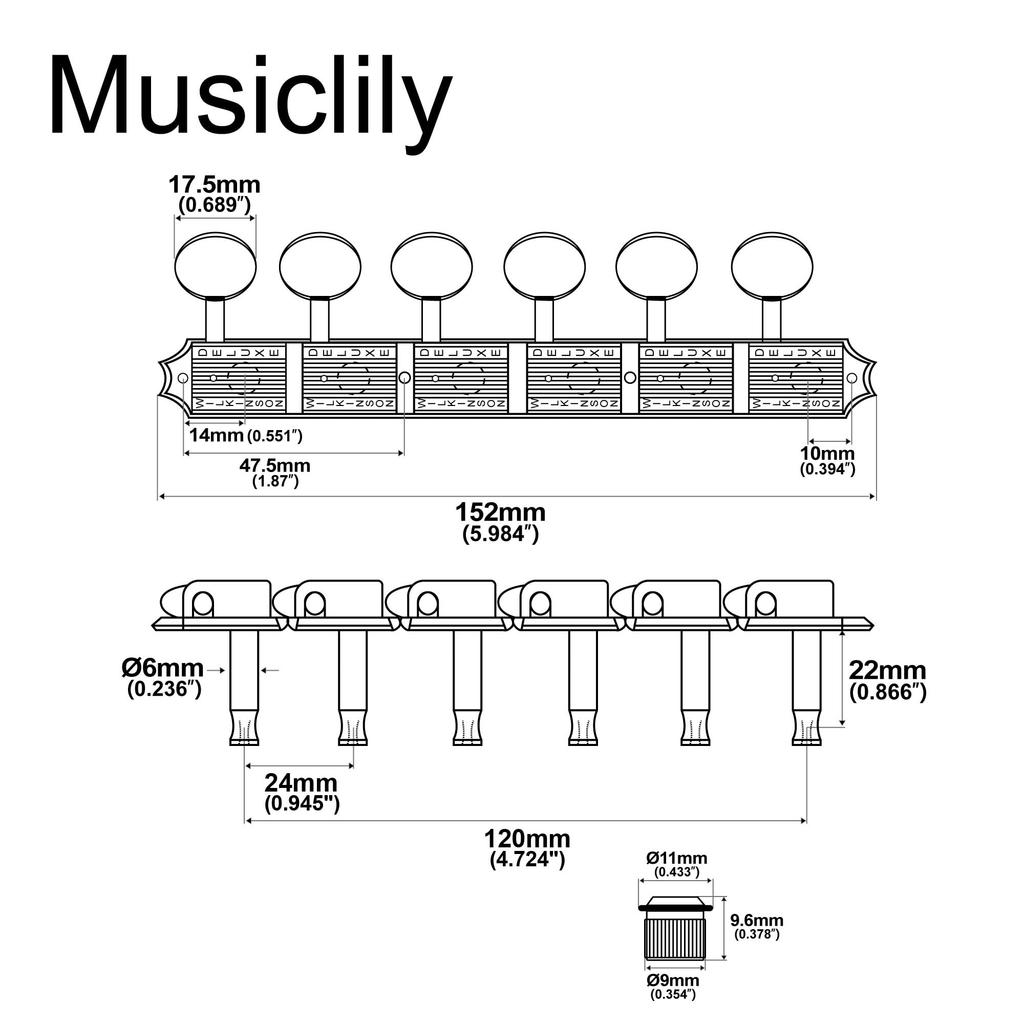 Musiclily Pro Deluxe Vintage Squier Classic Vibe Tuners for Fender Chrome 6-String Strat/Telecaster Guitars,