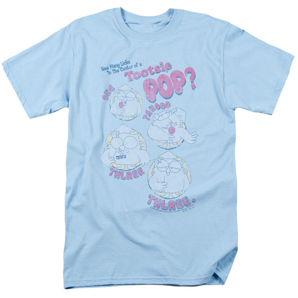 Tootsie Pop Three T-shirt Heren Gelicentieerde Fruit Lolly Snoep Mr. Uil T-shirt Lichtblauw