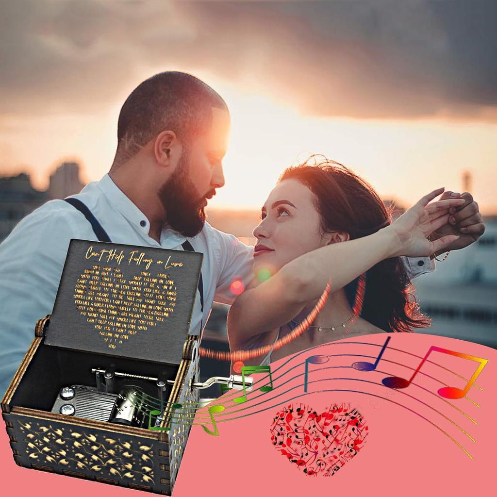 Can't Help Falling In Love Wooden Music Box Hand-Cranked Antique Engraved Retro Musical Box with Case for Potters 3