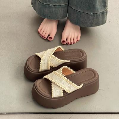 Fashion, Comfortable, Non-slip Beach Sandals, Summer Casual Stepping On Shit, Muffin Thick Sole Heightening, Cross with Cool Slippers Women