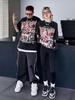 Retro Trendy Unisex Washed Anime T-shirt - Summer High Street Style, Loose Fit, Pure Cotton, Short Sleeve