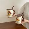 Cute Dachshund Dog Goblet Household Drinking Water Mug with Lid Spoon Office Ceramic Breakfast Coffee Milk Cup
