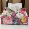 1pc Tissue Box for Home Living Room Tissue Holder Vintage PU Leather Light Luxury Oil Painting Paper Towel Cover Napkin Dispenser