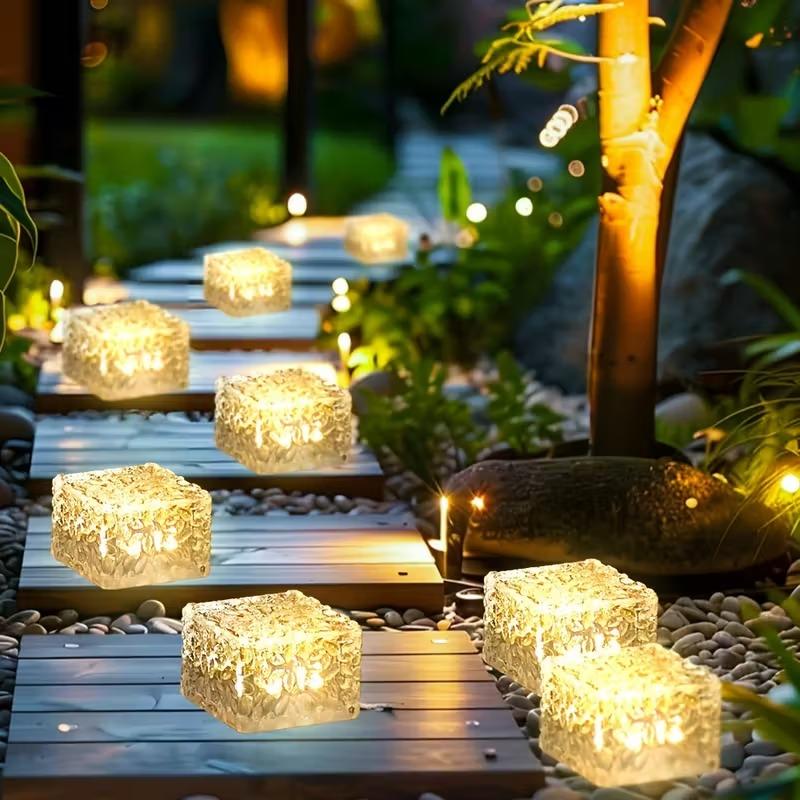 1PC Solar Ice Cube Glass Brick Lights LED Waterproof Outdoor Solar Powered Pathway Garden Yard Landscape Decoration Lamps