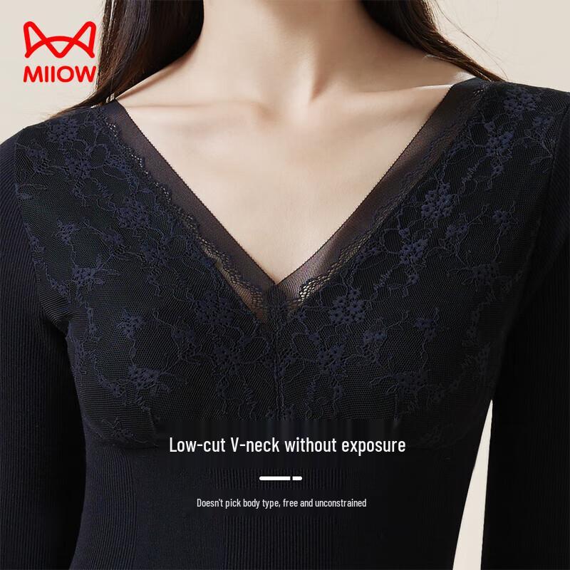 Miiow Women's V-Neck Lace Modal Thermal Base Layer