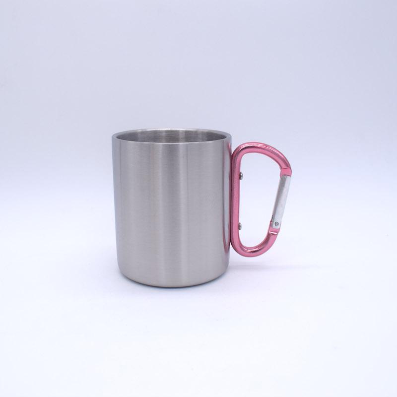 Camping Stainless Steel Carabiner Coffee Cup - Portable, Double-Layer, Available In Large and Small Sizes for Outdoor Sports