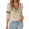 Women S Cozy Sweet College Style V Neck Long Sleeve Loose Fit Sweater