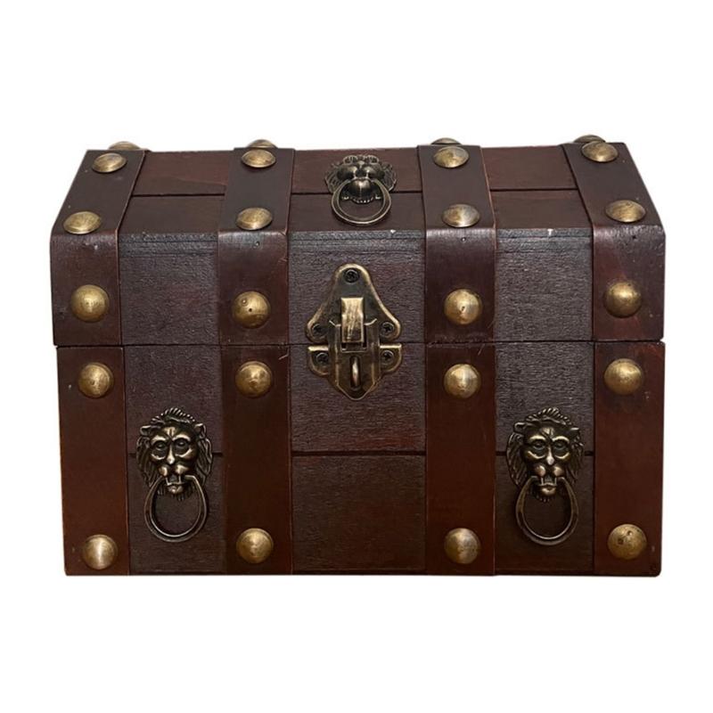 Декоративный деревянный сундук контейнер для хранения ручная работа винтажный ящик для сокровищ с замком и крышкой принадлежности для украшения дома 1840₽