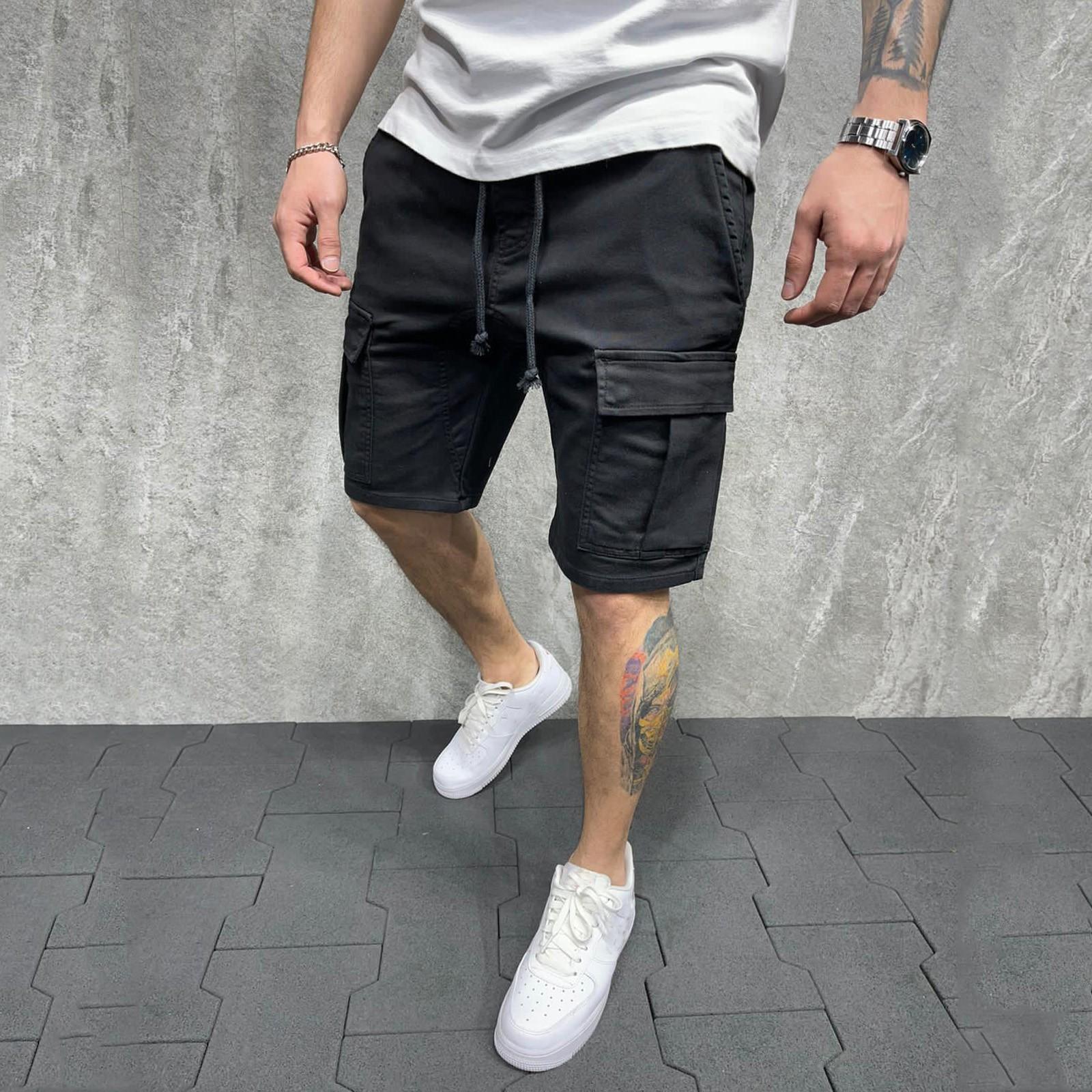 

Мужские модные летние рабочие шорты с несколькими карманами, свободные повседневные шорты на открытом воздухе XXXL чёрный