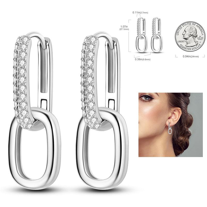 925 Silver Hoop Earrings  For Woman Pendientes Zircon Heart Shape Star Eardrop Original Earring Fashion Jewelry