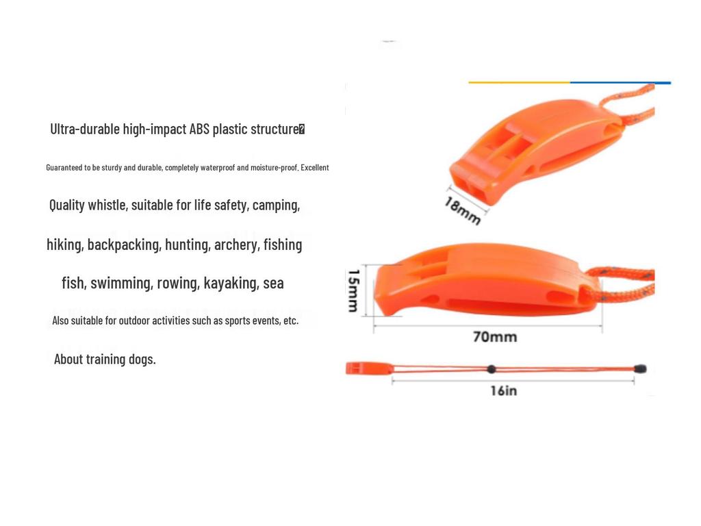 Fluier de Supraviețuire Impermeabil cu Frecvență Dublă și Șnur - Fluier de Siguranță pentru Exterior cu Sunet Acut, Fabricat din ABS Ecologic.